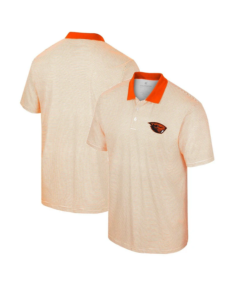 Men's Colosseum White, Orange Oregon State Beavers Print Stripe Polo Shirt