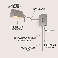 Arlo Farmhouse Industrial Single Swing Arm Plug Or Hardwired Iron Led Wall Sconce with Pull Chain