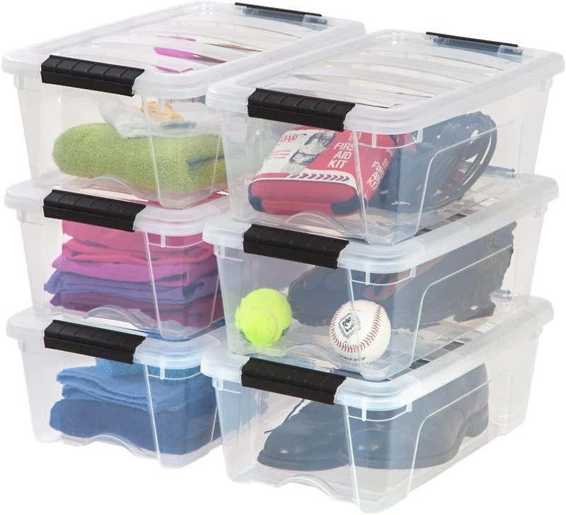 Iris 6 Pack 12qt Clear View Plastic Storage Bin with Lid and Secure Latching Buckles