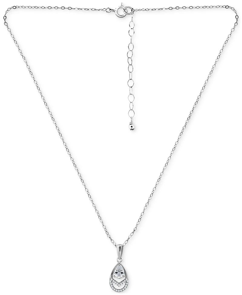 Giani Bernini Cubic Zirconia Pear Teardrop Pendant Necklace in Sterling Silver, 16" + 2" extender, Created for Macy's