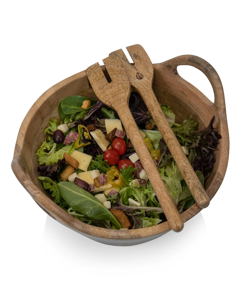 Toscana Ciotola 3-Piece Wood Salad Bowl with Servers