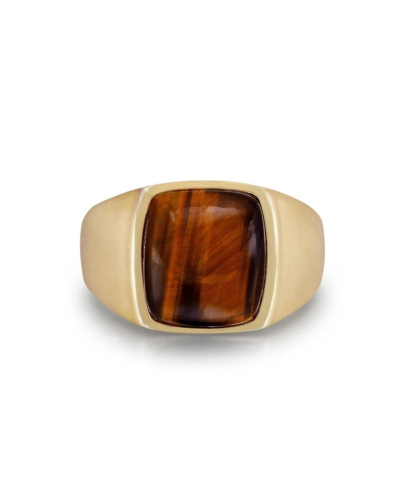 LuvMyJewelry Chatoyant Red Tiger Eye Quartz Gemstone Yellow Gold Plated SIlver Men Signet Ring