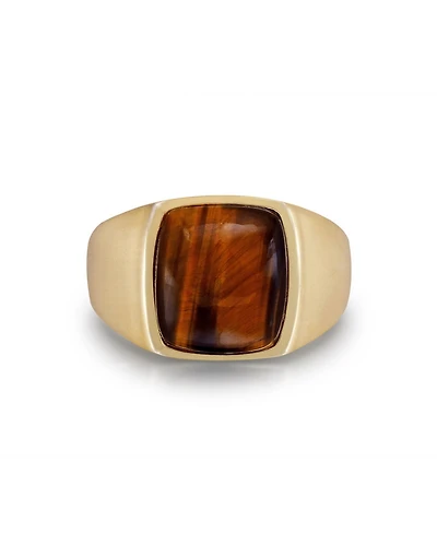 LuvMyJewelry Chatoyant Red Tiger Eye Quartz Gemstone Yellow Gold Plated SIlver Men Signet Ring