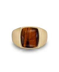 LuvMyJewelry Chatoyant Red Tiger Eye Quartz Gemstone Yellow Gold Plated SIlver Men Signet Ring