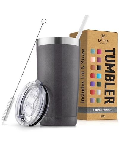 Zulay Kitchen 20oz Stainless Steel Tumbler With Lid and Straw - Sweat-Free Travel Coffee Mug Cups