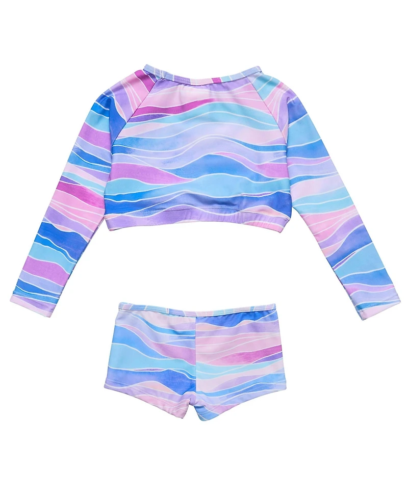 Toddler, Child Girls Water Hues Crop Ls Rash Top Set