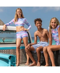 Toddler, Child Girls Water Hues Crop Ls Rash Top Set