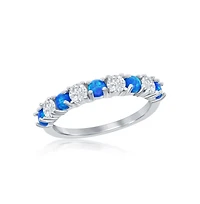 Sterling Silver White Cz & Blue Opal Band Ring
