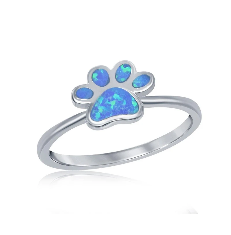 Sterling Silver Blue Inlay Opal Paw Print Ring