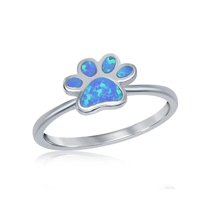 Sterling Silver Blue Inlay Opal Paw Print Ring
