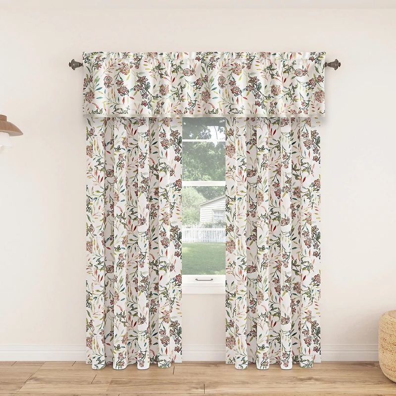 Lily Garden Watercolor Floral Semi-Sheer Rod Pocket Curtain Valance