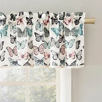 Marepesia Butterfly Print Embroidered Trim Semi-Sheer Rod Pocket Curtain Valance