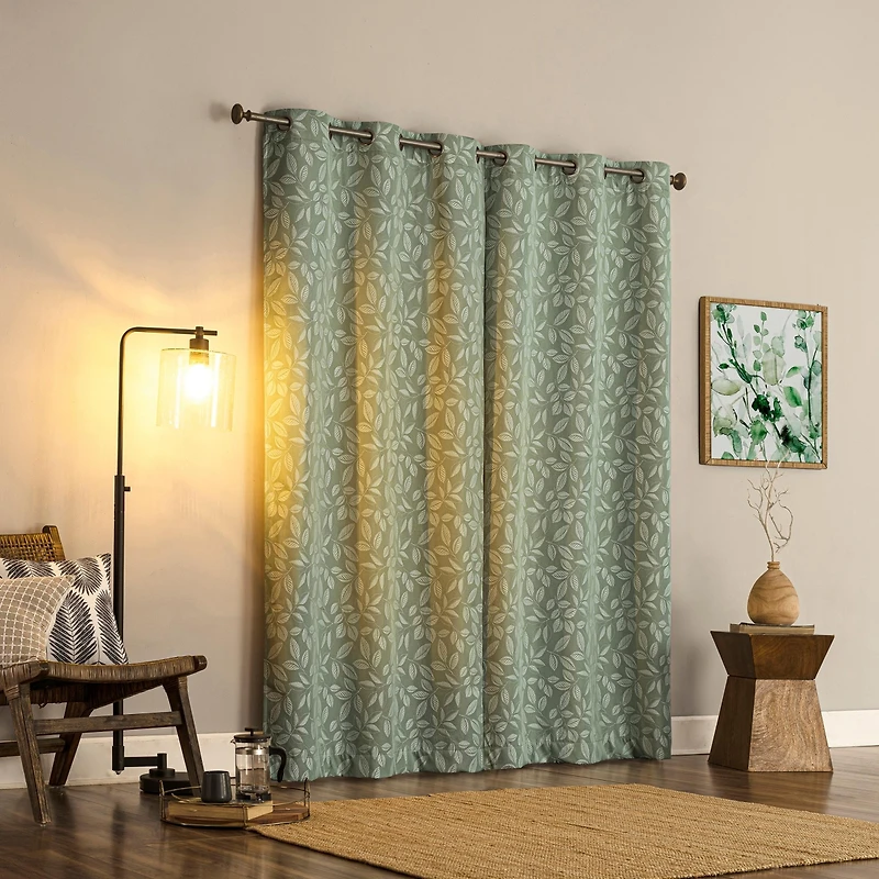 Satti Embroidered Leaf 100% Blackout Grommet Curtain Panel
