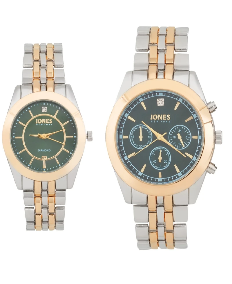 Jones New York Men and Women's Analog Shiny Two-Tone Metal Bracelet His Hers Watch 42mm
