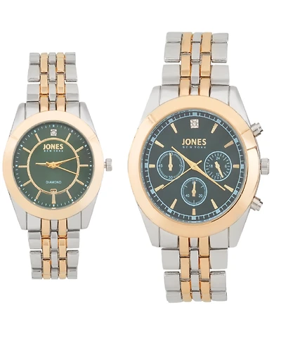 Jones New York Men and Women's Analog Shiny Two-Tone Metal Bracelet His Hers Watch 42mm