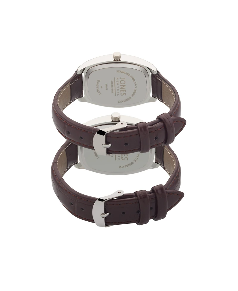 Jones New York Men and Women's Analog Brown Croc Polyurethane Leather Strap His Hers Watch 35mm, 27mm Gift Set