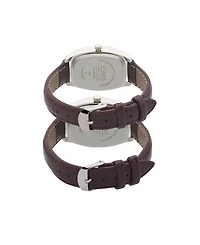 Jones New York Men and Women's Analog Brown Croc Polyurethane Leather Strap His Hers Watch 35mm, 27mm Gift Set