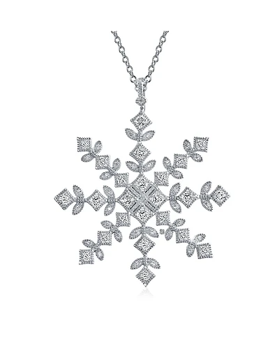 Bling Jewelry Cubic Zirconia Cz Holiday Party Winter Christmas Large Snowflake Pendant Necklace For Women Sterling Silver