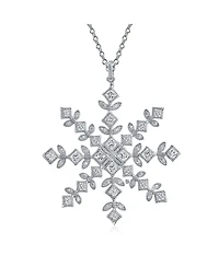 Bling Jewelry Cubic Zirconia Cz Holiday Party Winter Christmas Large Snowflake Pendant Necklace For Women Sterling Silver