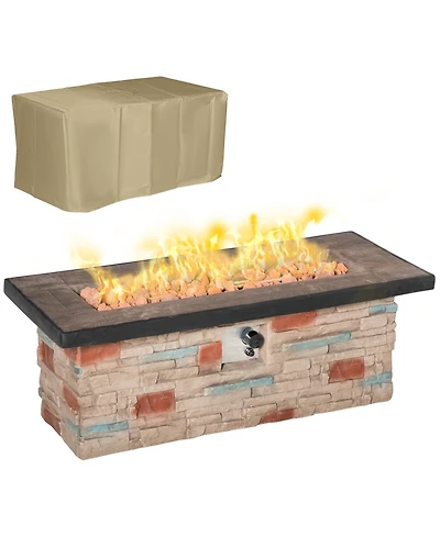 Outsunny 48" Propane Gas Fire Pit Table for Patio w/ Cover and Lava Rocks