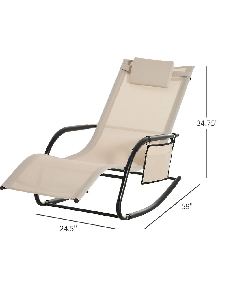Outsunny Outdoor Rocking Chair, Patio Sling Sun Lounger, Pocket, Recliner Rocker, Lounge Chair with Detachable Pillow for Deck, Garden, or Pool, Cream