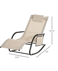 Outsunny Outdoor Rocking Chair, Patio Sling Sun Lounger, Pocket, Recliner Rocker, Lounge Chair with Detachable Pillow for Deck, Garden, or Pool, Cream