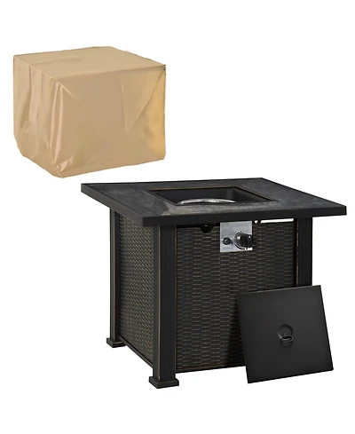 Outsunny Propane Fire Pit Table 50,000BTU Outdoor Auto Ignition Firepit w/ Cover