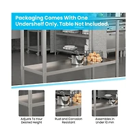 Under Shelf For Kitchen Prep And Work Tables - Adjustable Galvanized Lower Shelf For Stainless Steel Tables