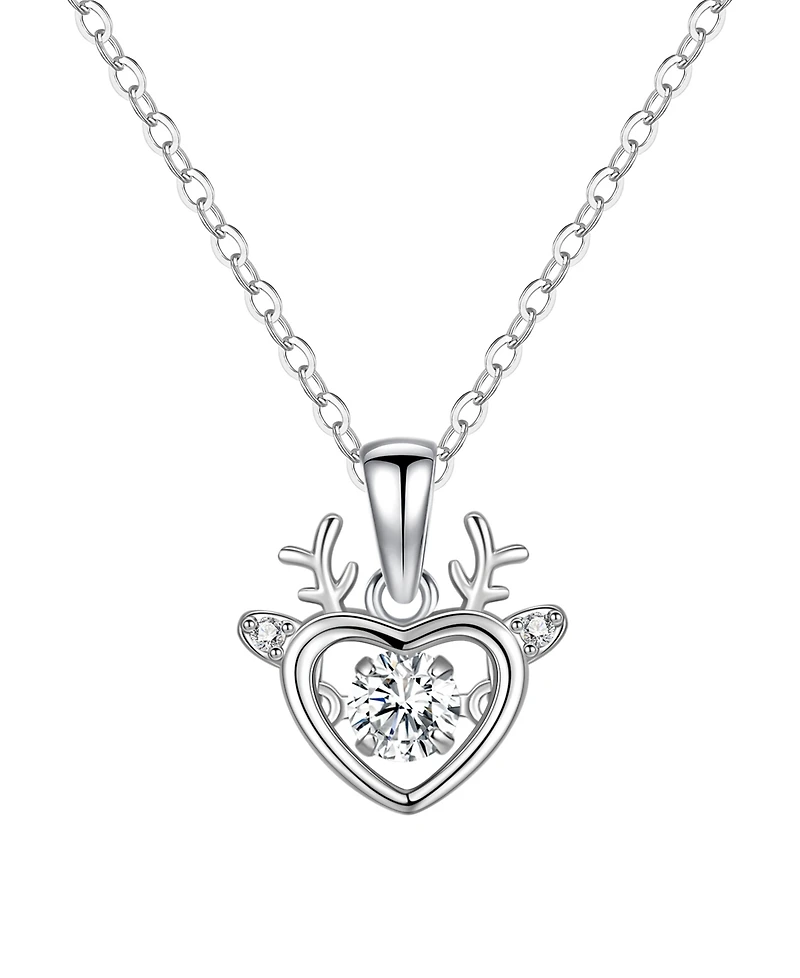 Macy's Cubic Zirconia Heart Reindeer Pendant Necklace