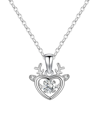 Macy's Cubic Zirconia Heart Reindeer Pendant Necklace