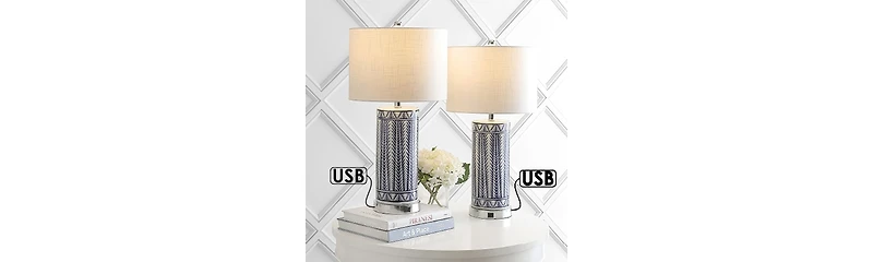Sulka Ceramic iron Contemporary Usb Charging Led Table Lamp (Set of 2)
