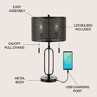 Jonathan Y Hank Industrial Farmhouse Iron Led Table Lamp with Usb Charging Port