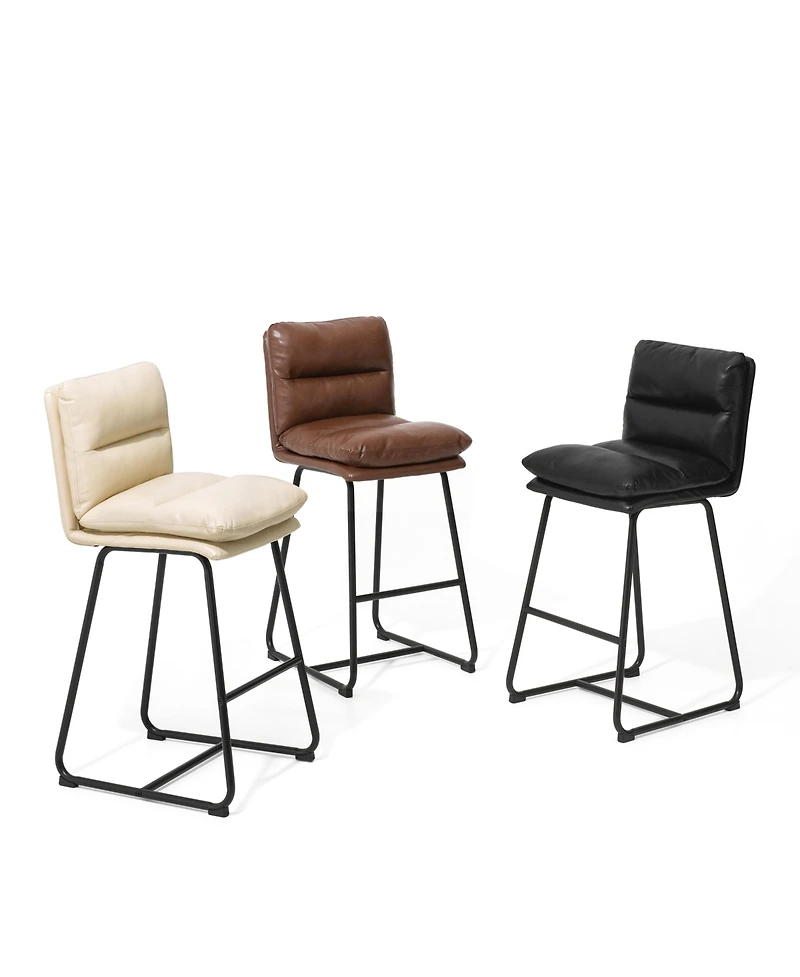 Glitzhome Set of 2 Leatherette Modern Thick Bar Stool with Metal Legs