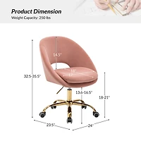 Hulala Home Modern Velvet Office Chair with Adjustable Swivel for Study Vanity