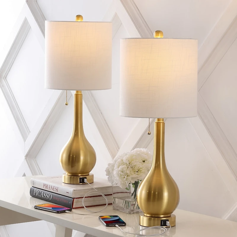 Tyler Modern Classic Gourd Iron Led Table Lamp with Dual Usb Charging Port (Set of 2)