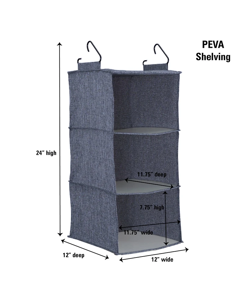 Household Essentials Hanging Cotton Blend Closet Organizer with 3 Storage Shelves, Denim