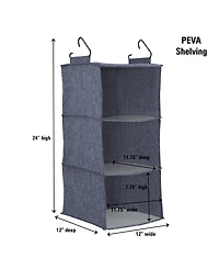 Household Essentials Hanging Cotton Blend Closet Organizer with 3 Storage Shelves, Denim