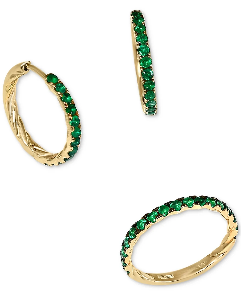 Effy Emerald Small Hoop Earrings (7/8 ct. t.w.) Gold-Plated Sterling Silver, 0.5" (Also available Sapphire and Ruby)