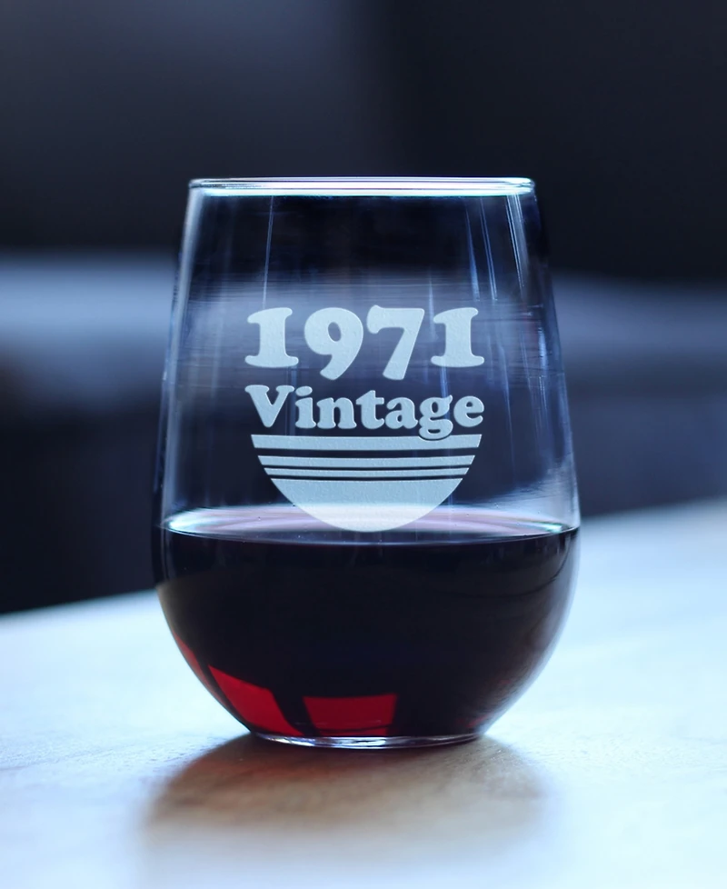 Bevvee Vintage-Like 1971 52nd Birthday Gifts Stem Less Wine Glass, 17 oz