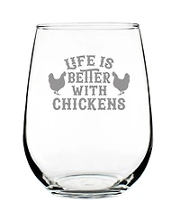 Bevvee Life is Better with Chickens Funny Chicken Gifts Stem Less Wine Glass, 17 oz