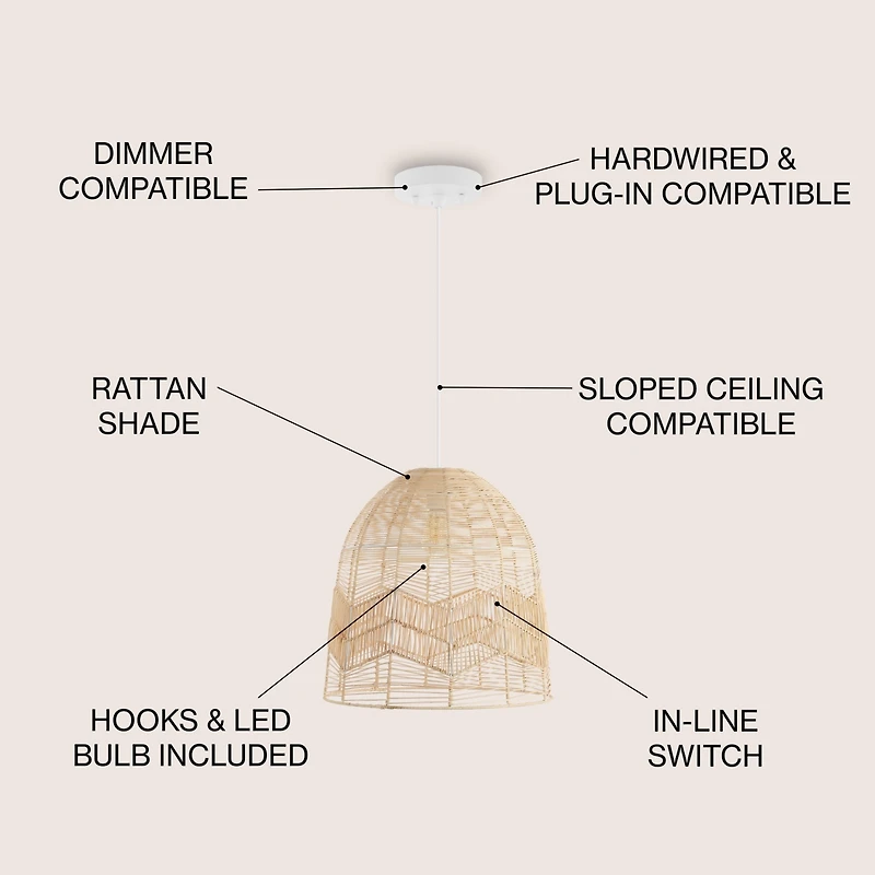 Sofia Farmhouse Coastal Rattan Led Pendant