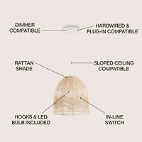 Sofia Farmhouse Coastal Rattan Led Pendant