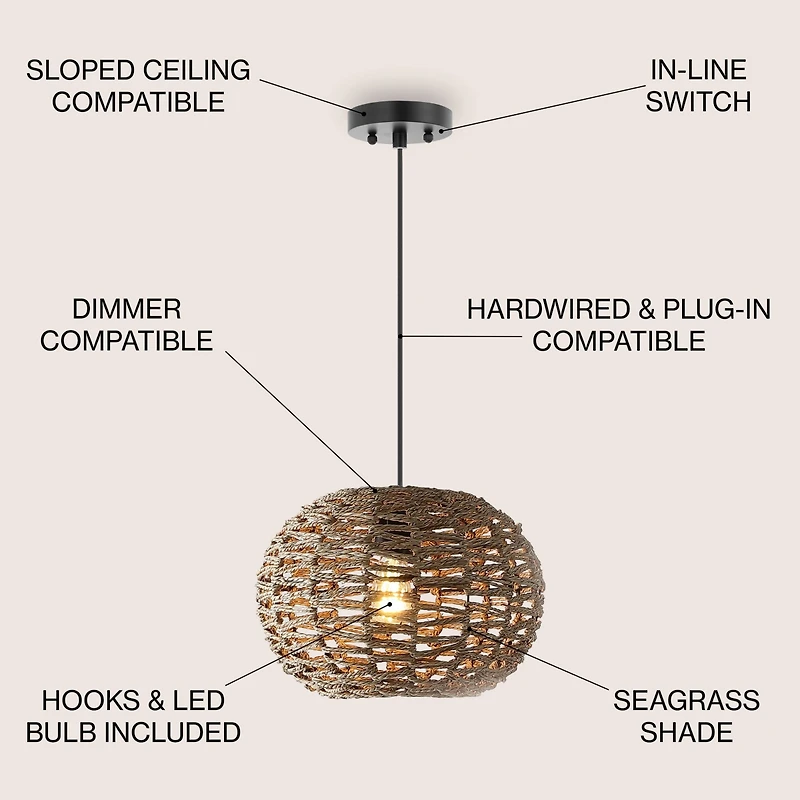 Isla Farmhouse Coastal Rattan Led Pendant