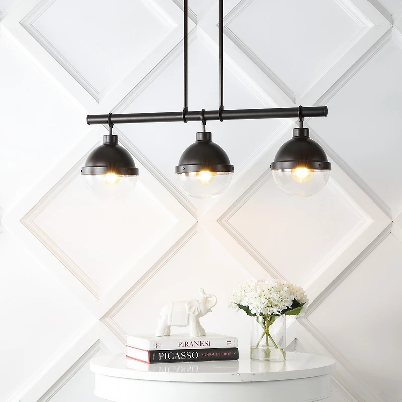 Caleb Industrial Farmhouse Iron/Glass Linear Led Pendant