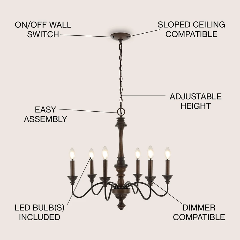 Oakley Midcentury Farmhouse Iron Led Chandelier