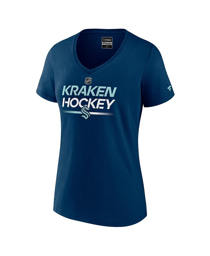 Women's Fanatics Deep Sea Blue Seattle Kraken Authentic Pro V-Neck T-shirt