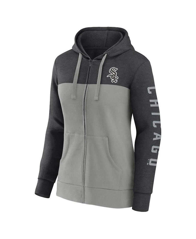 Women's Fanatics Heather Charcoal, Gray Chicago White Sox City Ties Hoodie Full-Zip Sweatshirt