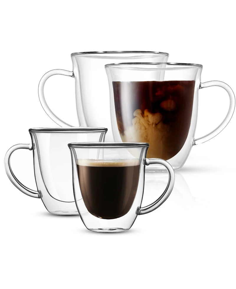 JoyJolt Glass Double Wall Mug Collection, Set of 4
