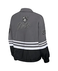 Women's Wear by Erin Andrews Silver Distressed Brooklyn Nets Vintage-Like Full-Zip Windbreaker