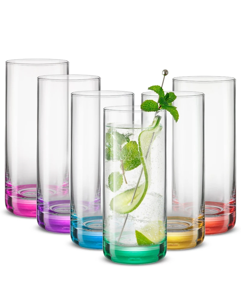 JoyJolt Hue Colored Highball Glasses, Set of 6